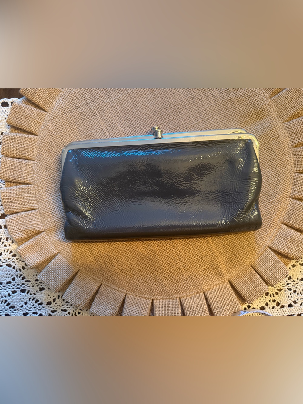 HOBO gray Patent Clasp Wallet